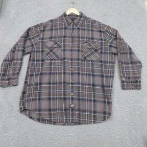 Dickies Shirt Men XL Tan Black Plaid Cotton Button Up Pocket Logo Gorpcore Work - Picture 1 of 17