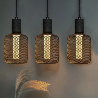 HARPER LIVING Pack of 3 Metal Cage LED E27 Bulbs, Square Shape, Non-Dimmable