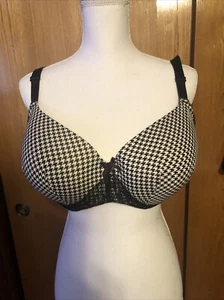 Cacique Size Full Coverage 40DDD Underwire Black Checkered Lace - Picture 1 of 7