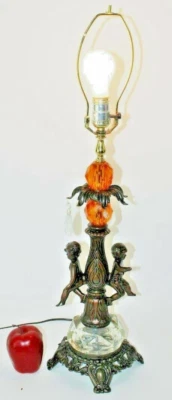 Lámpara vintage doble querubín de metal, vidrio y cristal ~ 29"H x 9"D Foto 1 de 4