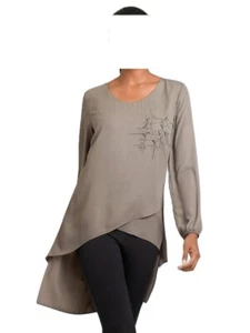 Alba Moda lange Chiffon Bluse mit Strassapplikation taupe Gr. 48 1020463214 - Bild 1 von 6