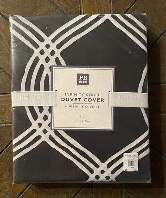Funda nórdica Pottery Barn Teen Infinity a rayas dormitorio doble negro blanco nueva Foto 1 de 4
