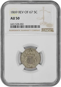 1869 Reverse Of 67 5C Shield Nickel NGC AU 50 - Picture 1 of 2