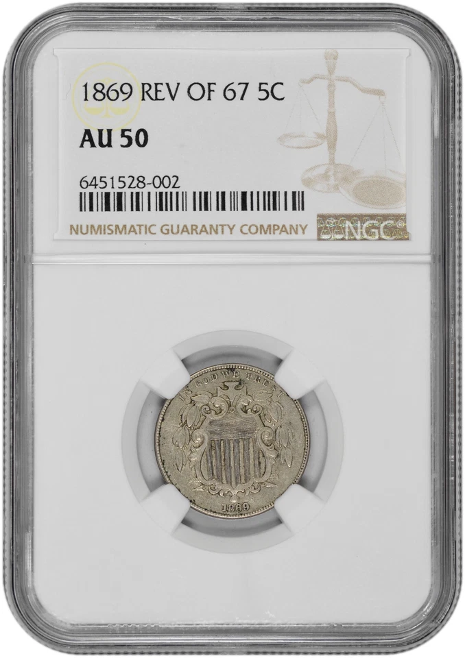 1869 Reverse Of 67 5C Shield Nickel NGC AU 50 - Image 1 of 2