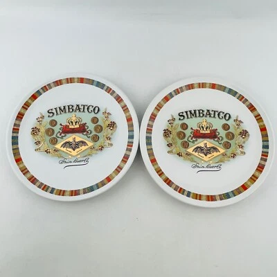 Pottery Barn Simbatco Fireside Club 2 Salad Plate Lot Bat Cigar Box Stripe Trim - Image 1 of 4