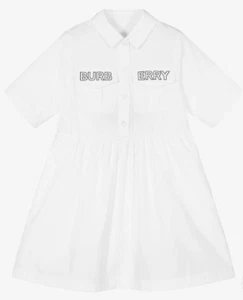 Burberry girls dress White cotton logo waisted sandra dress size 6 NWT $410 - Picture 1 of 8