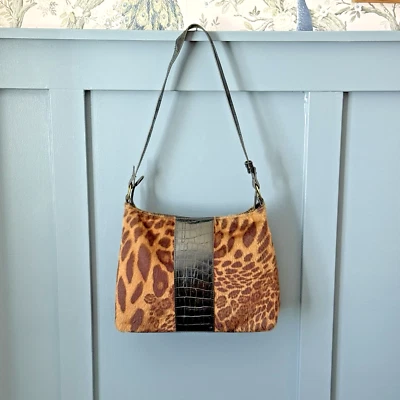 Coldwater Creek Leopard Print Faux Fur Shoulder Bag Faux Crocodile Medium Purse - Image 1 of 4