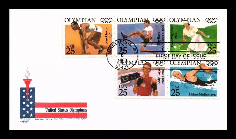 奥林匹克轨道传奇包括杰西·欧文斯 FLEETWOOD CACHET CACHET FDC 1990 UNADDR — 第 1/1 张图片