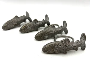 Pewter Metal Trout Fish Napkin Rings Rustic Cabin Ranch Lodge Set of 4 - Picture 1 of 4
