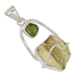 Natural Libyan Desert Glass & Moldavite 925 Silver Pendant Jewelry ALLP-29193 - Imagen 1 de 1