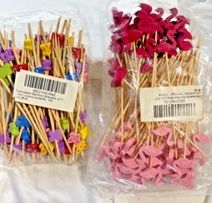 Natural Bamboo 5" Skewers Picks Wedding: 100 Butterflies; 96 Flamingos - Picture 1 of 7