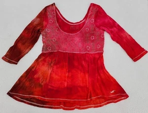 Camicia blusa Hollister donna taglia XS maniche a 3/4 Procion cravatta ghiaccio tinta upcycled - Foto 1 di 20