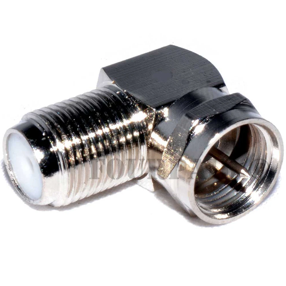 F Type Right Angle 90 Degree M/F Coax Cable TV Adapter Connector RG59 RG6 RG11 - Image 1 of 1