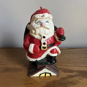 Lady Jayne Holiday Sculpted Santa on a Rooftop Candle Wood Carved Look Unburned - Picture 1 of 6