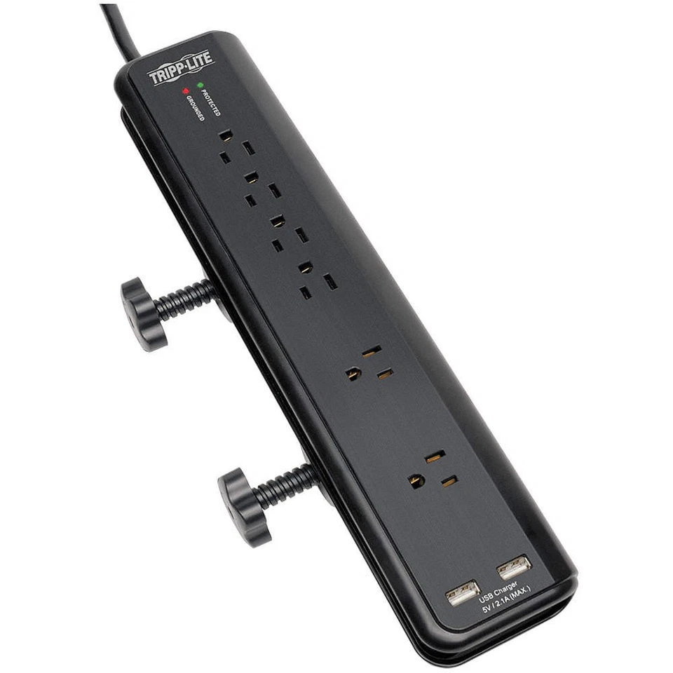 TRIPP LITE TLP606DMUSB Surge Protector Strip,6 Outlet,Black 30EF41 - Image 1 of 1