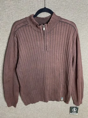 AIGLE Mens NWT XL 1/4 Zip Collar Pullover Sweater Shirt Large Brown HTF RARE - Image 1 of 4
