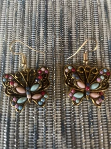 New Gold Butterfly Drop Beaded Earrings  Gift - Picture 1 of 5