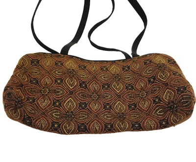 Vintage Tapestry Handbag Brown Floral Top Handle Carpetbag Purse Jacquard Weave - Image 1 of 4
