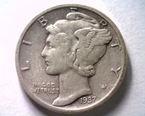 1937 MERCURY DIME EXTRA FINE XF EXTREMELY FINE EF NICE ORIGINAL COIN 99c SHIP - Imagen 1 de 2