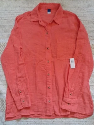 NWT Old Navy Coral Natural Linen Cotton Oversized Buttondown Shirt Size Small - Image 1 of 4