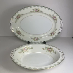 Swallow China - Plato ovalado y tazón para servir - Delicado floral - Hecho en Japón - Imagen 1 de 7