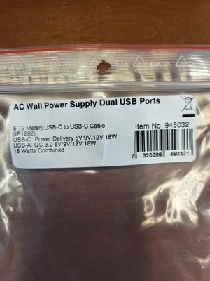 Fuente de alimentación de pared de CA ProClip 945032 de 5 pies puertos USB dobles, USB-C y USB-A Foto 1 de 2