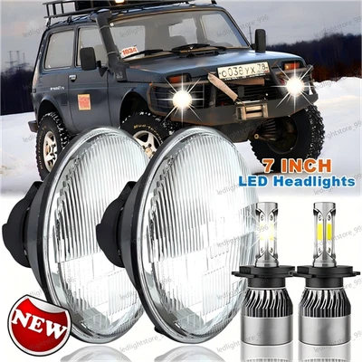 Par de faros redondos LED de 7 pulgadas DRL haz alto/bajo para Suzuki Samurai SJ410 x2 Foto 1 de 4