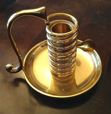 Vintage Solid Brass Spiral Candle Holder With Handle Adjustable Height 5",  80's - Image 1 of 4