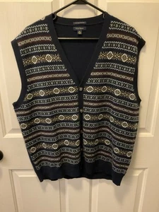 Club Room 100% Cashmere Sweater Vest Navy Blue With Multic Color Design Sz Xl - Foto 1 di 4