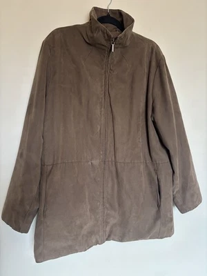 Vtg London Fog Brown Faux Suede Bomber Jacket Men’s Sz L Full Zip Quilted Coat - Image 1 of 4