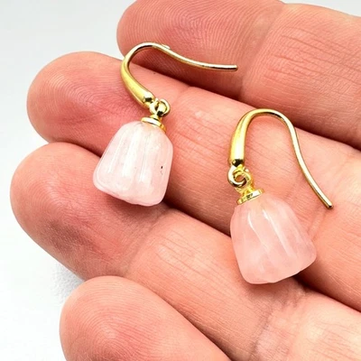 Розовый розовый кварц драгоценных камней тыквы падение 18K золото покрытием серьги осени - Изображение 1 из 4