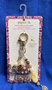 Piper K Rhinestone Beaded Elephant Bling Bag Charm Keychain Goldtone - Picture 1 of 5