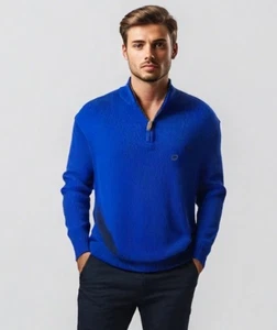 Chaps Mens Sweater Size X-Large Quarter Zip Mock-Neck Cotton Long Sleeve Blue - Picture 1 of 9