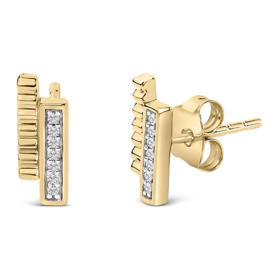 14k Yellow Gold Plated .925 Sterling Silver Diamond Accent Bar Stud Earrings - Image 1 of 4
