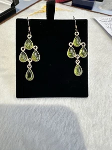 Tourmaline Dangle Pear Drop Chandelier Style 925 Silver Earrings - Picture 1 of 8