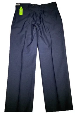 Pantalón de vestir Haggar E-Clo calce clásico para hombre 36X31 azul marino oscuro frente plano nuevo con etiquetas Foto 1 de 4