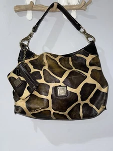 Dooney & Bourke Leather Bag Giraffe Print Hobo Zip Logo Shoulder & Coin Pouch M - Picture 1 of 12