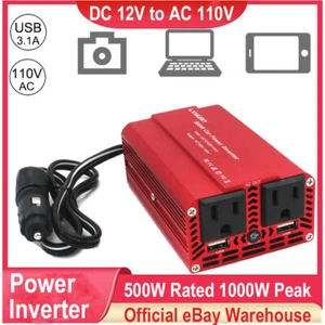500W Car Power Inverter DC 12V to AC 110V 120V Adapter Converter for Laptop,Red - Picture 1 of 9