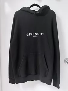 Authentic Givenchy Distressed Logo Black Cotton Hoodie Sz L - Picture 1 of 14