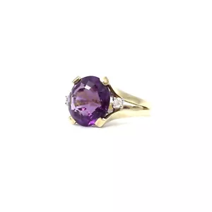 Anillo de oro amarillo 14kt 4.96ct amatista diamantes 585 oro joyería 16.2mm / 51 - Imagen 1 de 15