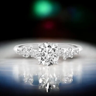 Wedding 18k White Gold Diamond Ring Round Cut 1.20 Ct IGI Lab Created  E F VS - Image 1 of 4