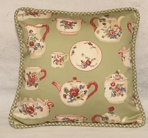 English Cottage French Country China Pillow Green Ivory Check Tea - Picture 1 of 5