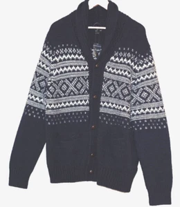 j.crew Fair Isle wool alpaca men navy white button cardigan Size:L - Picture 1 of 4
