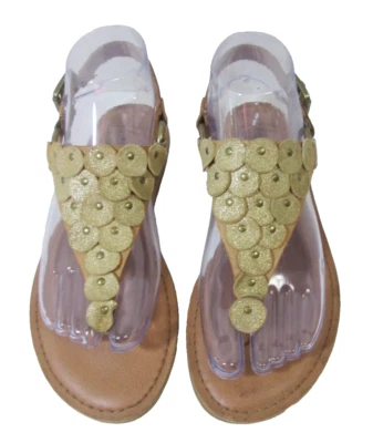 Sandalias Lucky Brand Filomena Tostadas Tanga Plana Cordones Discos Metálicos Dorados 7M Foto 1 de 4