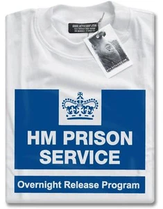 NEU HM Prison Service Overnight Release Herren lustiges Geschenk Kostüm weiß T-Shirt - Bild 1 von 6
