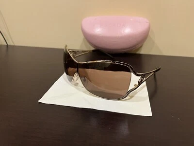 NUEVO Gafas de sol grandes Escada Col. 300 SES 593S con escudo dorado y marrón + estuche y tela Foto 1 de 4