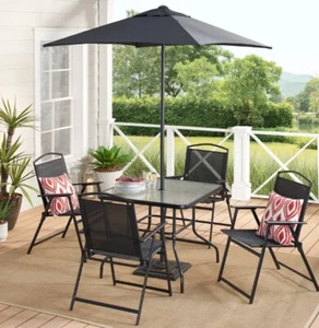 6 Piece Dining Set Outdoor Patio Outdoor Table Chair Set Furniture with Umbrella - Picture 1 of 11