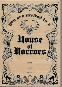 INKADINKADO rubber stamp HOUSE OF HORRORS Halloween Party Invitation - Picture 1 of 2