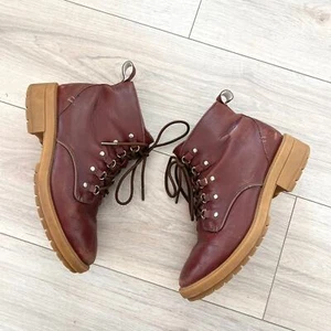 COLE HAAN boots / lace up burgundy leather hiking boots / size 9 - Picture 1 of 7