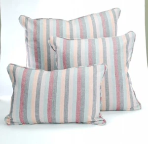 Piped Striped Pink and Grey Cushion Cover in 3 Sizes Square or Rectangle - Picture 1 of 4